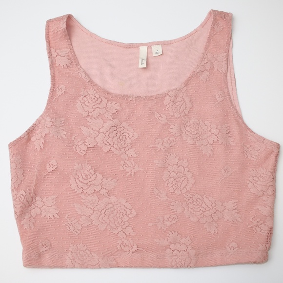 Frenchi Blush Pink Floral Lace Mesh Crop Top L - Picture 5 of 6